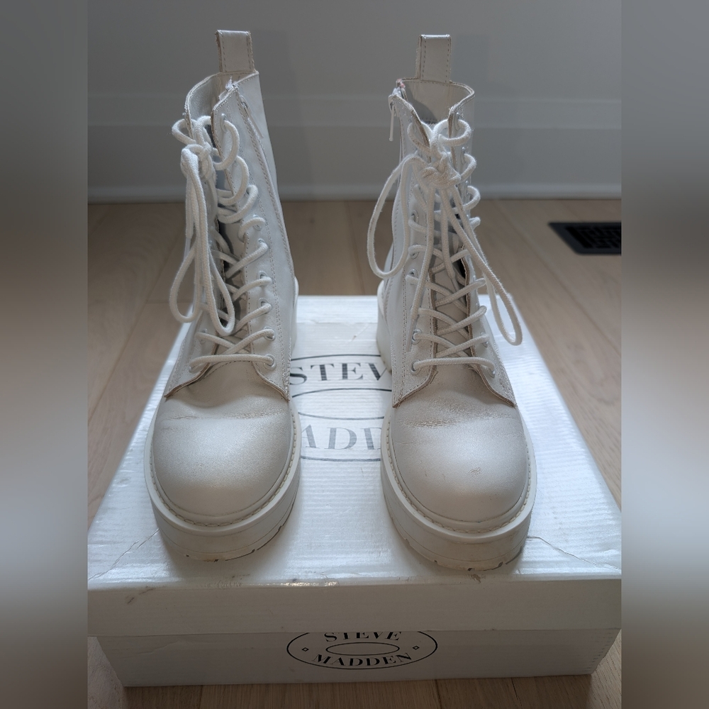 Steve Madden White Combat Boots - Picture 2 of 7